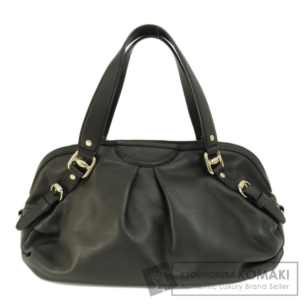 GUCCI Logo Tote Bag Leather Black